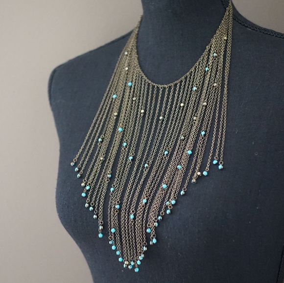 Jewelry - Fringe turquoise necklace. Adjustable